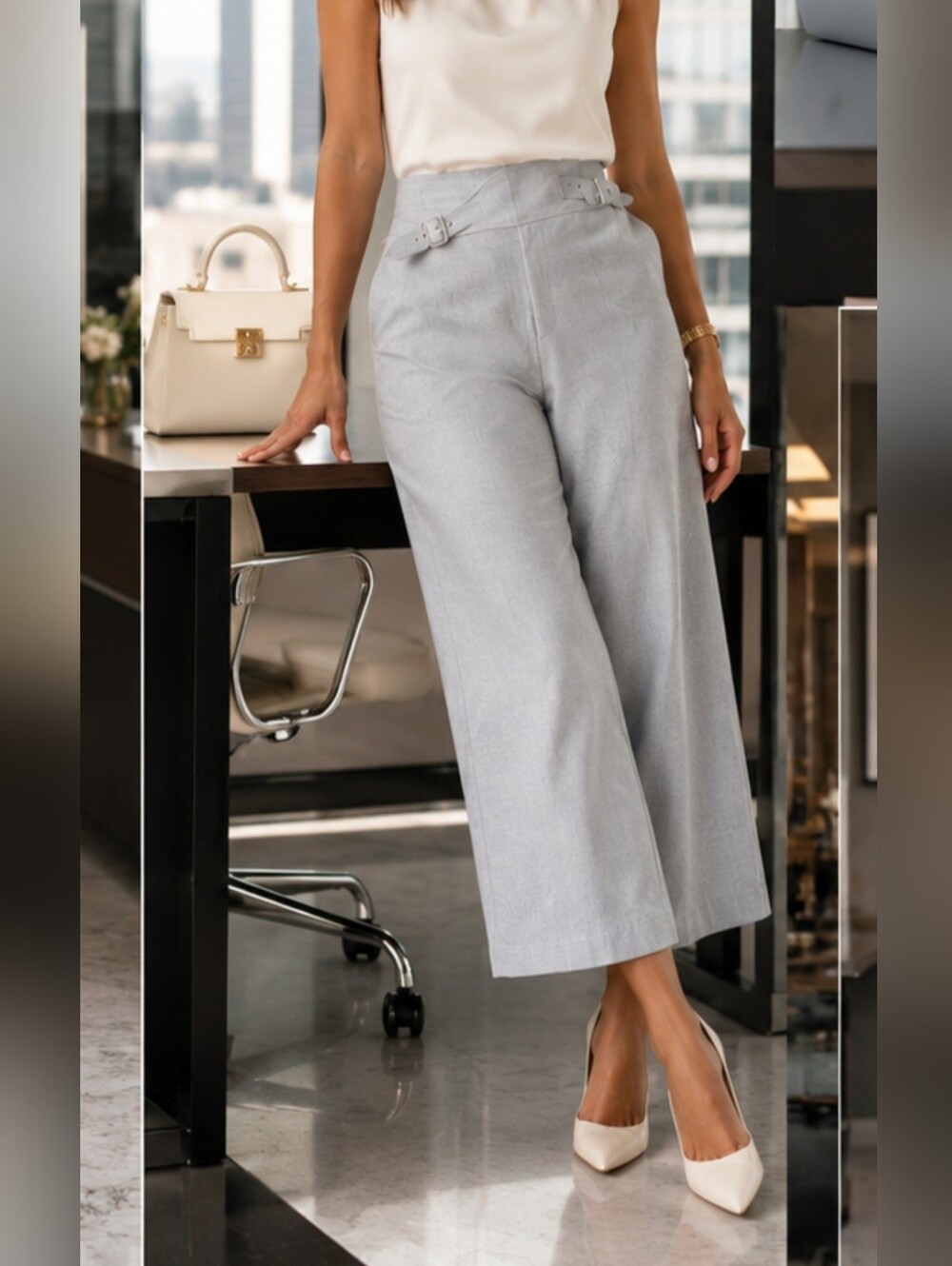 Club Monaco Light Heather Gray Wide-Leg Cropped Culottes Pants 12 Retail $188